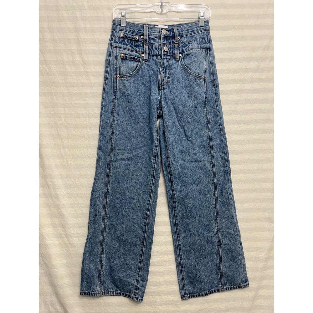 Pistola Caleb High Rise Stacked Waist Wide Leg Jeans size 25 Medium Wash